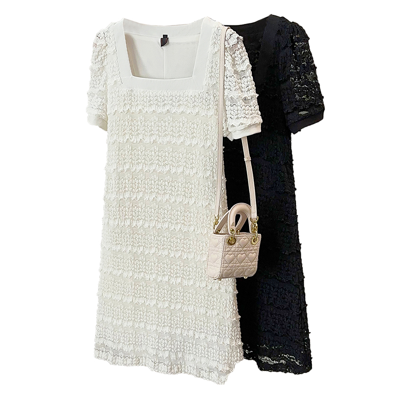 Plus Size Korean Square Neck Short Sleeve Shift Dress