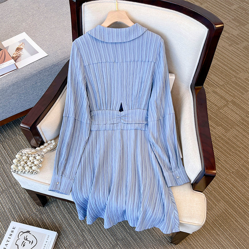 Plus Size Korean Textured Long Sleeve Shirt Dress