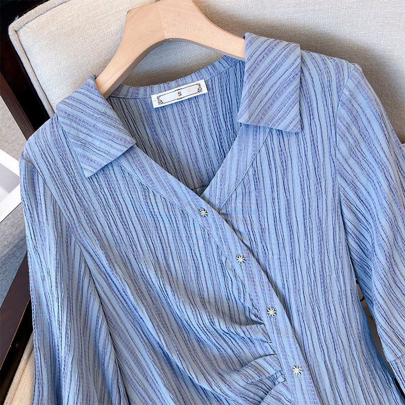 Plus Size Korean Textured Long Sleeve Shirt Dress