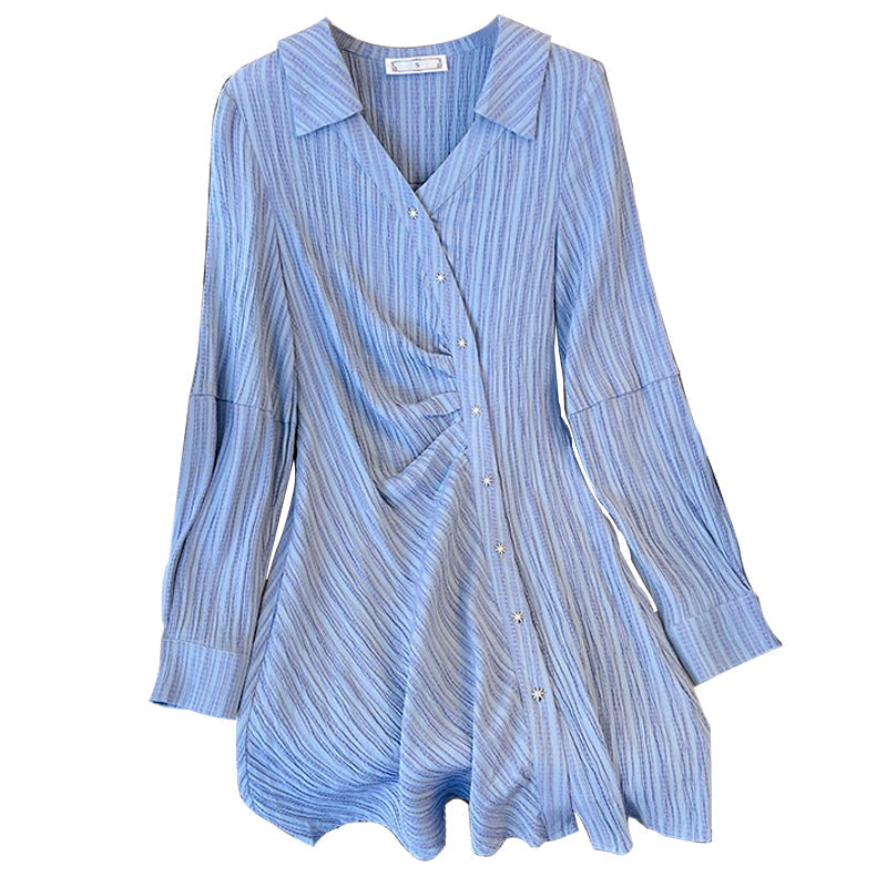Plus Size Korean Textured Long Sleeve Shirt Dress