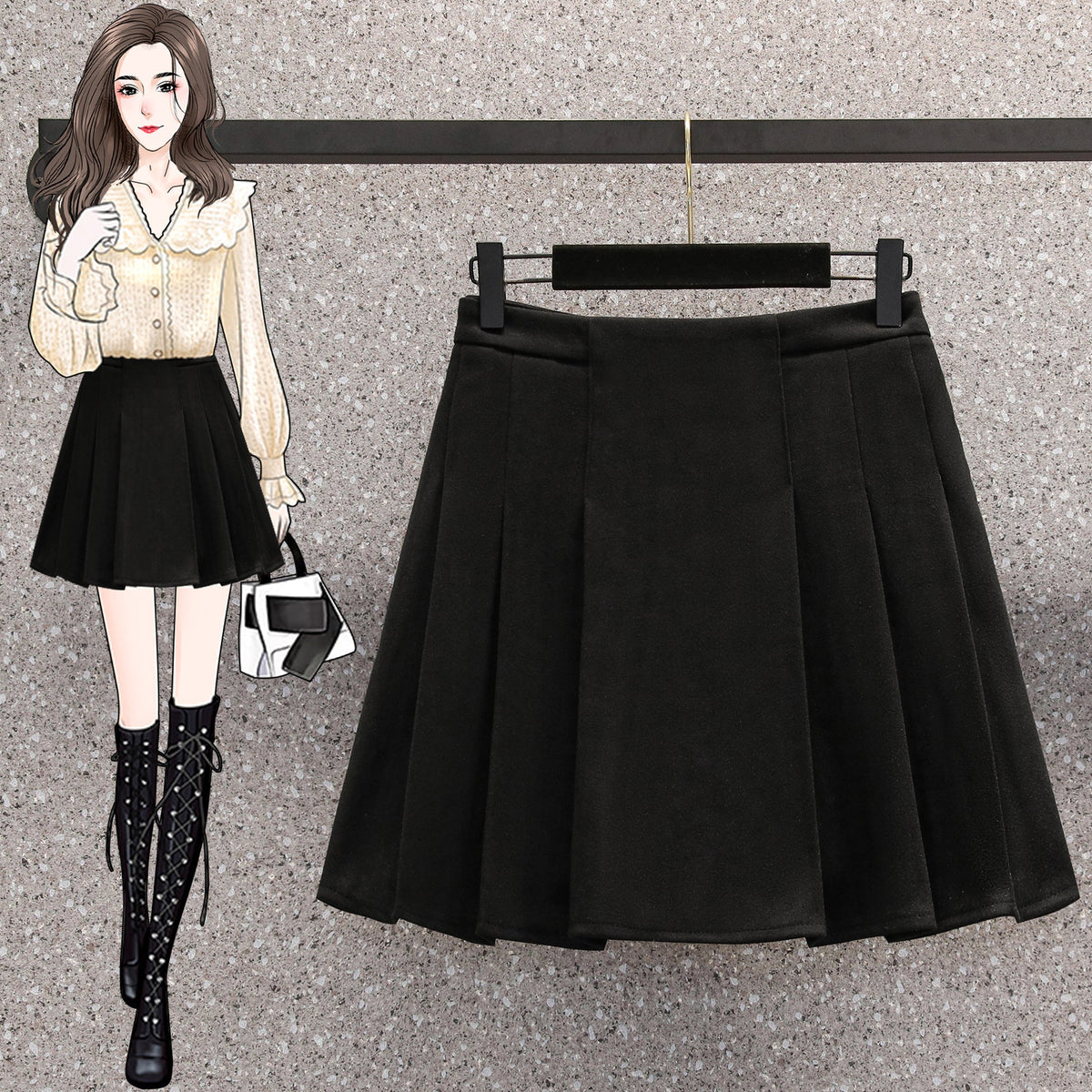 Plus Size Korean Woolen Pleat Mini Skirt