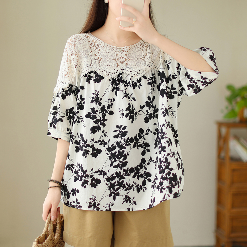 Plus Size Lace Floral A Line Blouse