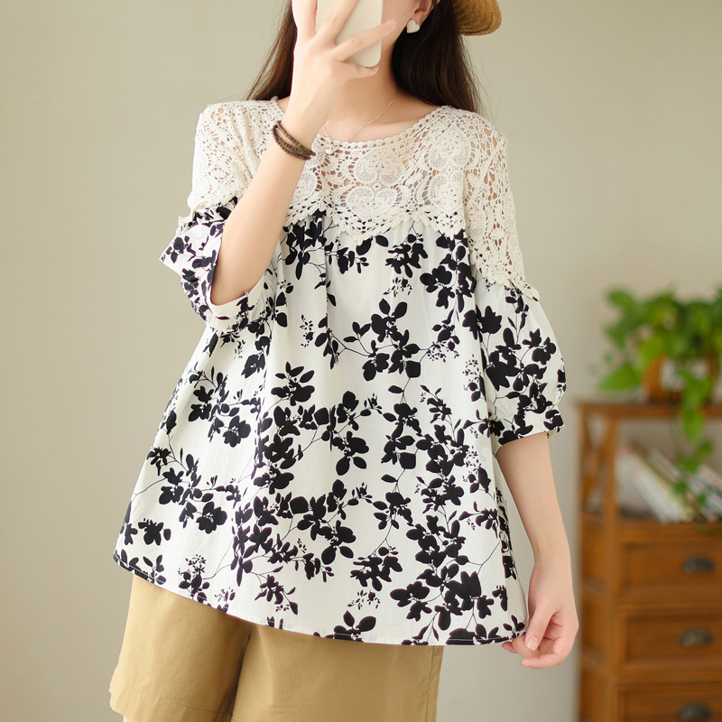 Plus Size Lace Floral A Line Blouse