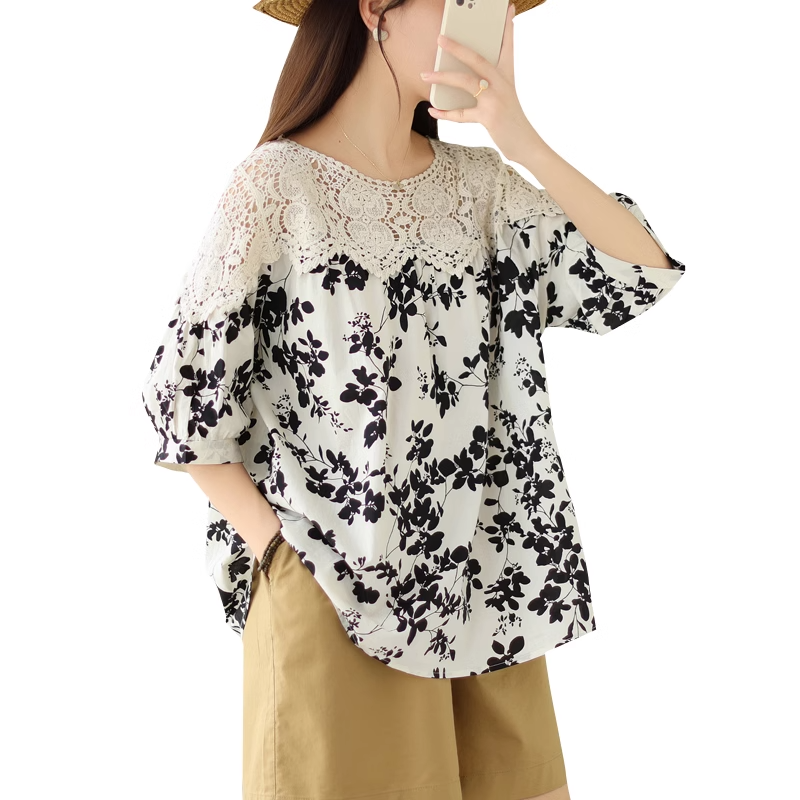 Plus Size Lace Floral A Line Blouse