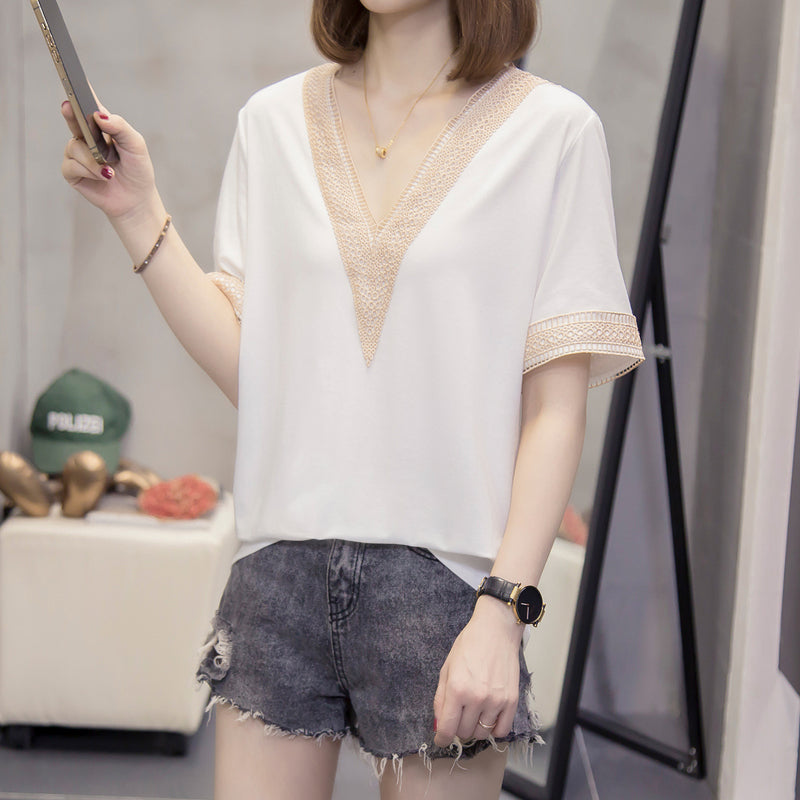 Plus Size Lace V Neck Blouse