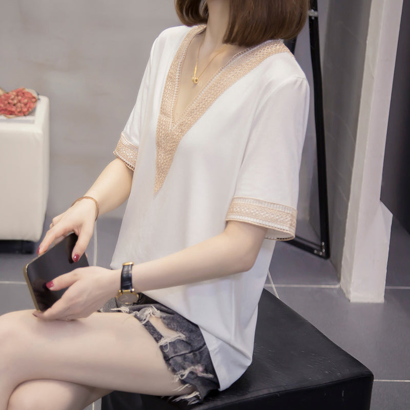 Plus Size Lace V Neck Blouse