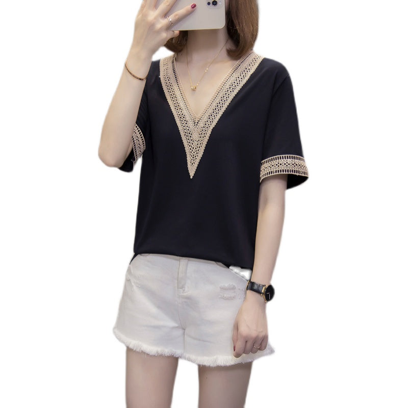 Plus Size Lace V Neck Blouse