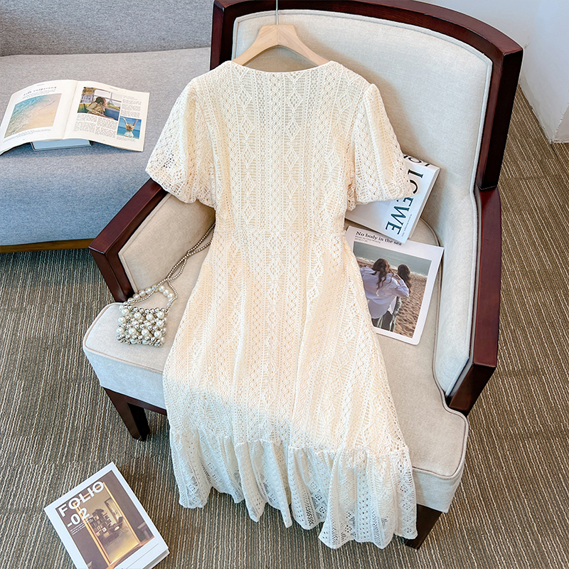 Plus Size Lace V Neck Midi Party Dress