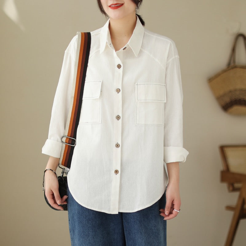 Plus Size Long Sleeve Shirt with Pockets