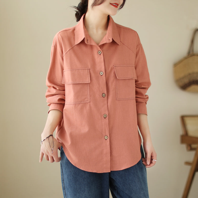 Plus Size Long Sleeve Shirt with Pockets