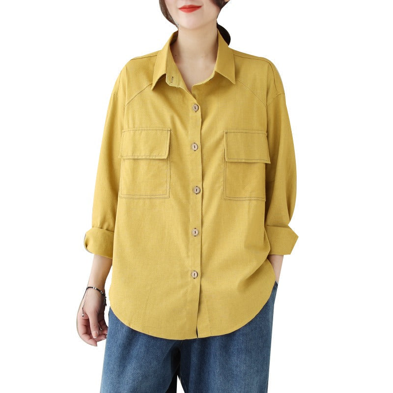 Plus Size Long Sleeve Shirt with Pockets