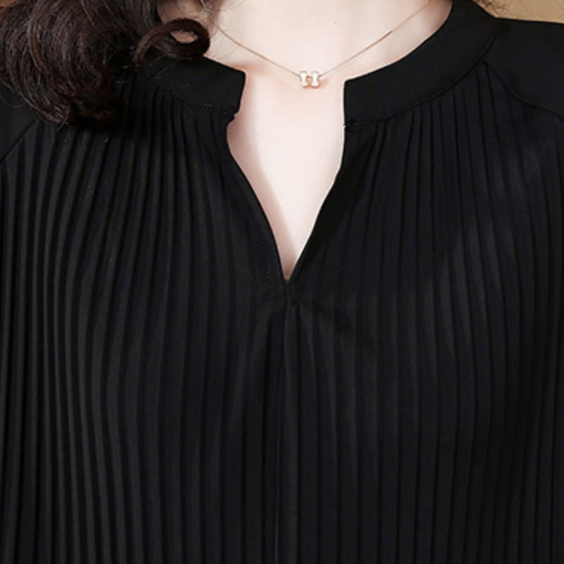 Plus Size Modern Pleats Long Sleeve Blouse