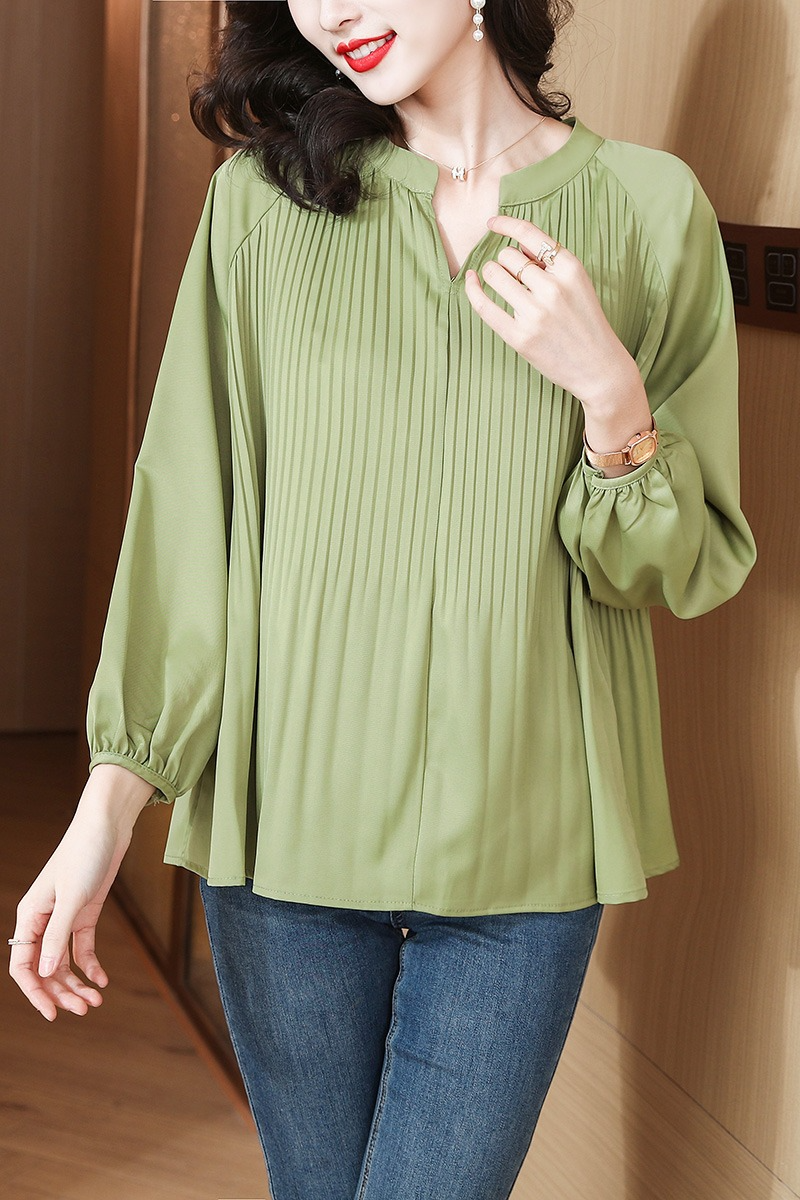 Plus Size Modern Pleats Long Sleeve Blouse