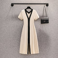Plus Size Monochrome Knit V Neck Dress
