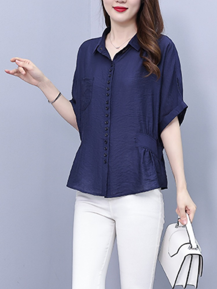Plus Size Navy Batwing Shirt Blouse