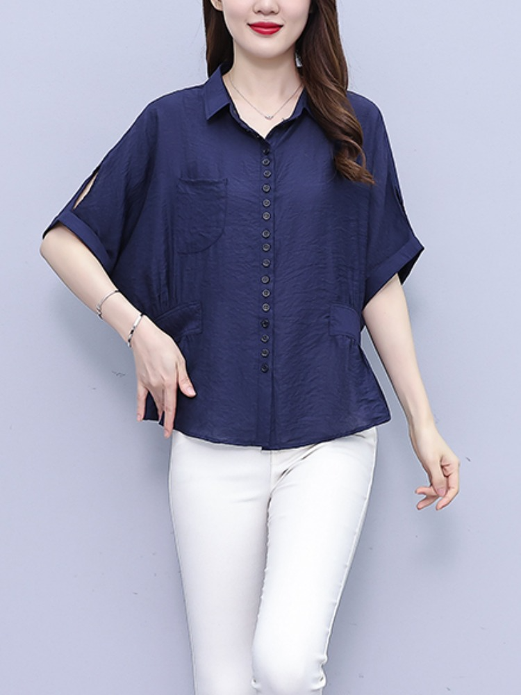 Plus Size Navy Batwing Shirt Blouse