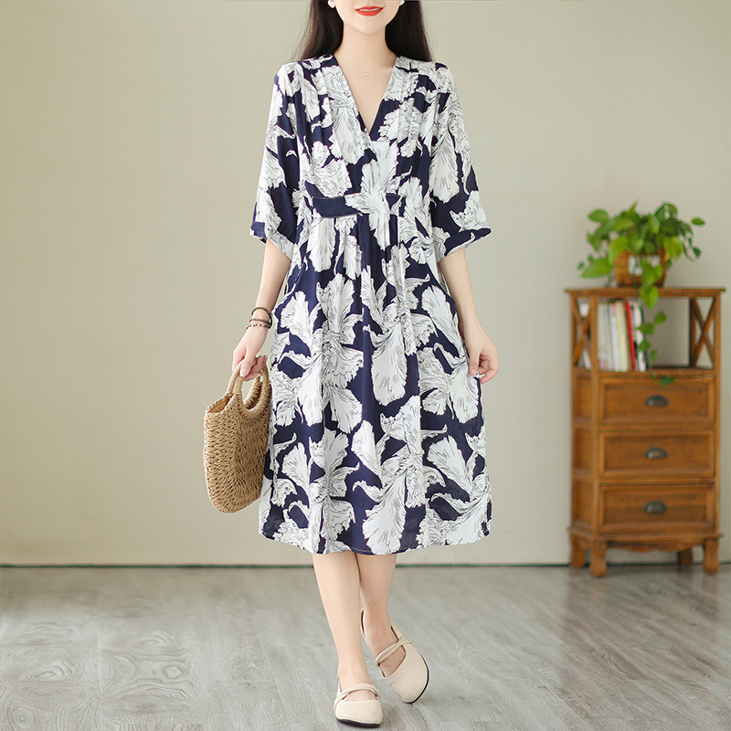 Plus Size Navy Flowers Wrap Dress