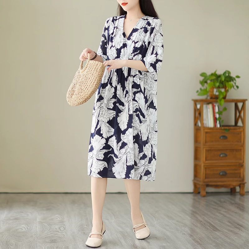 Plus Size Navy Flowers Wrap Dress