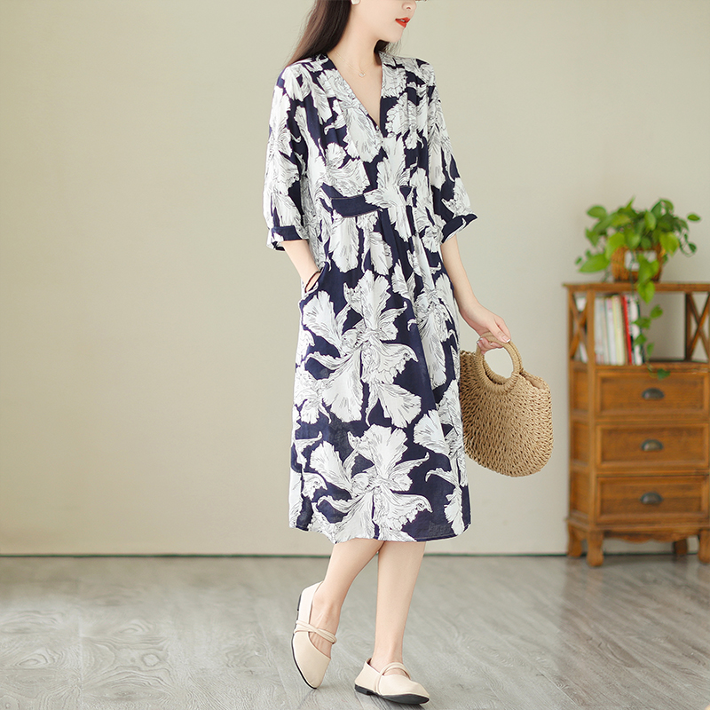 Plus Size Navy Flowers Wrap Dress