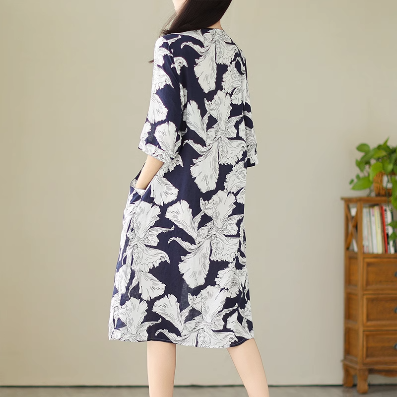 Plus Size Navy Flowers Wrap Dress