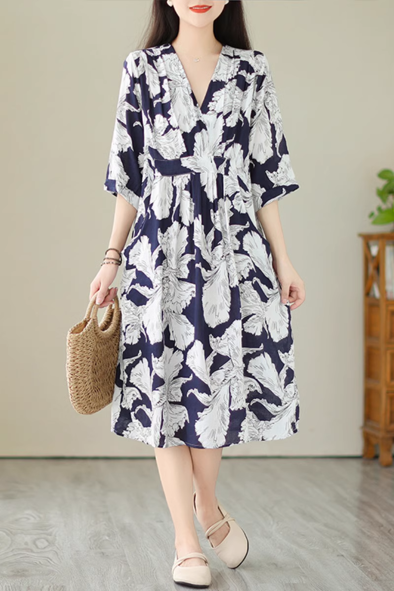 Plus Size Navy Flowers Wrap Dress