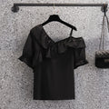 Plus Size Off Shoulder Blouse And Trouser Shorts Set