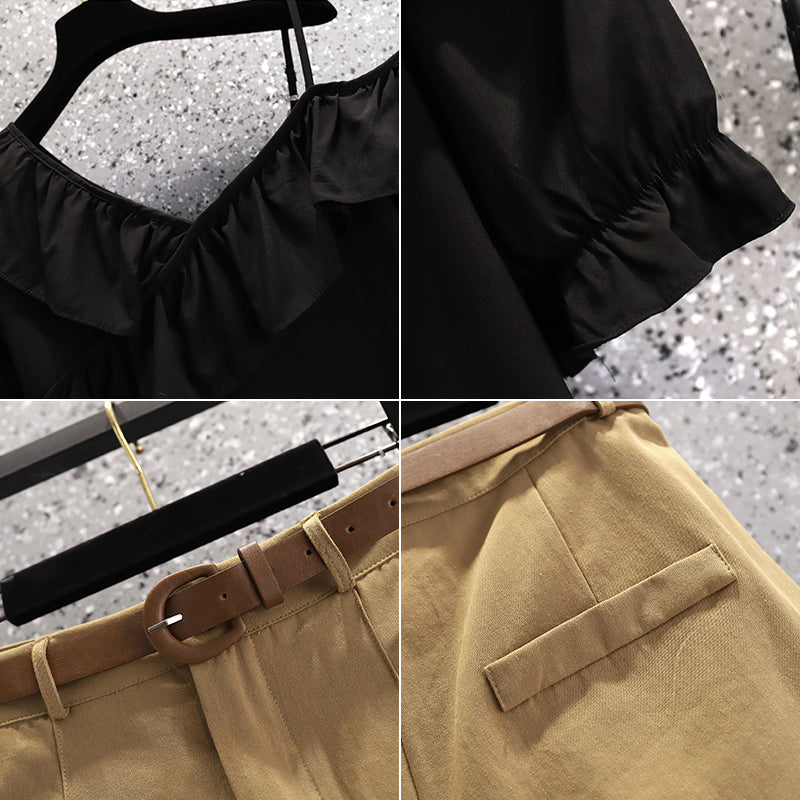 Plus Size Off Shoulder Blouse And Trouser Shorts Set