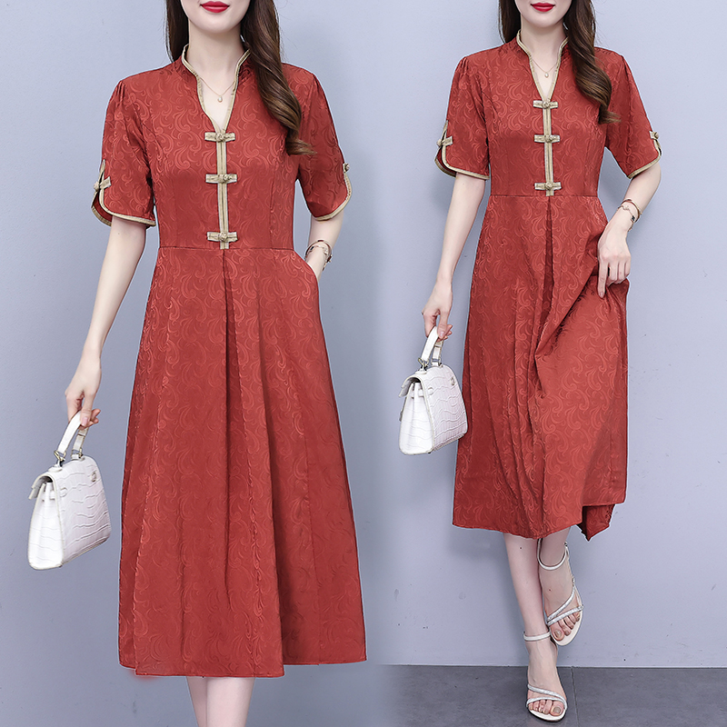 Plus Size Orange Notch Neck Modern Cheongsam Dress