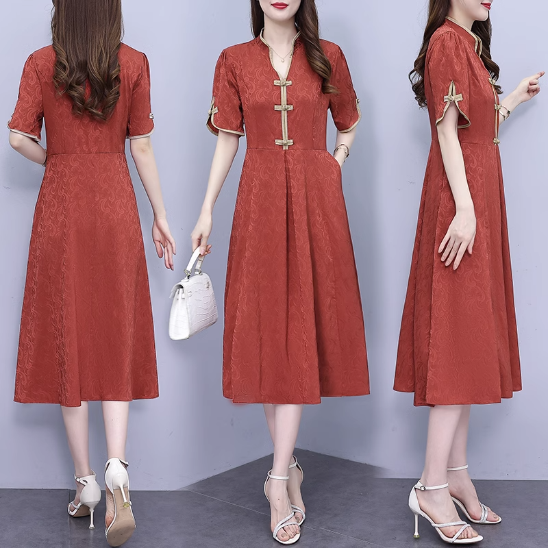 Plus Size Orange Notch Neck Modern Cheongsam Dress