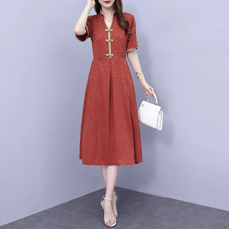 Plus Size Orange Notch Neck Modern Cheongsam Dress