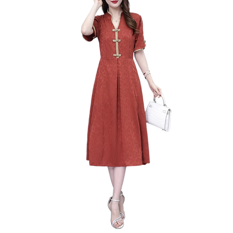 Plus Size Orange Notch Neck Modern Cheongsam Dress