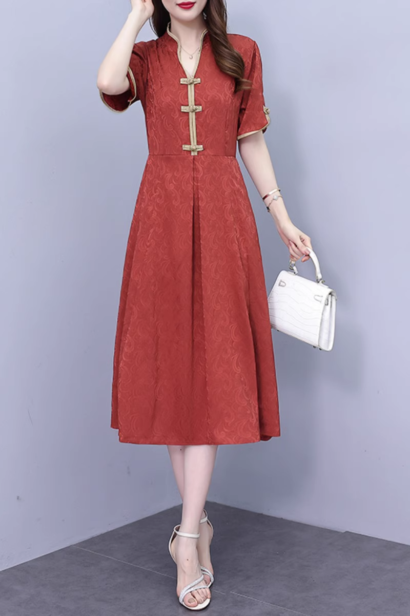 Plus Size Orange Notch Neck Modern Cheongsam Dress