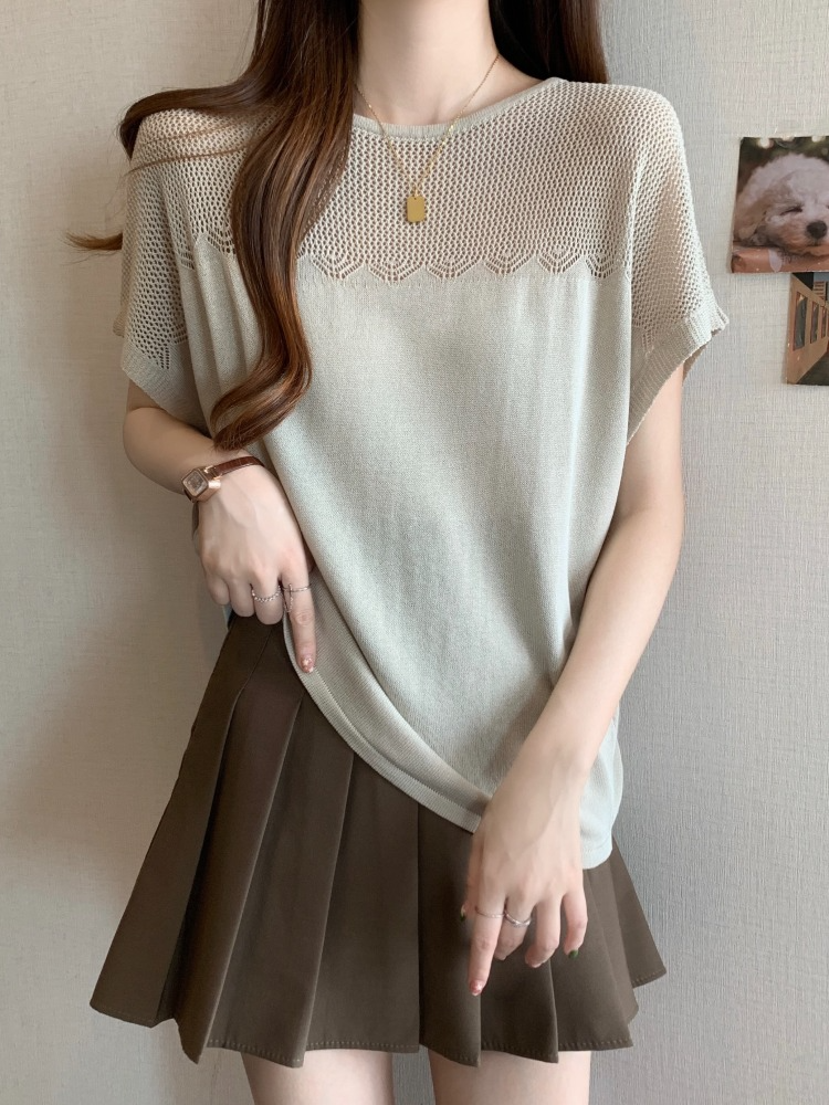 Plus Size Partially See Through Knit Blouse