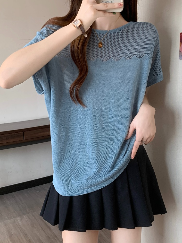 Plus Size Partially See Through Knit Blouse