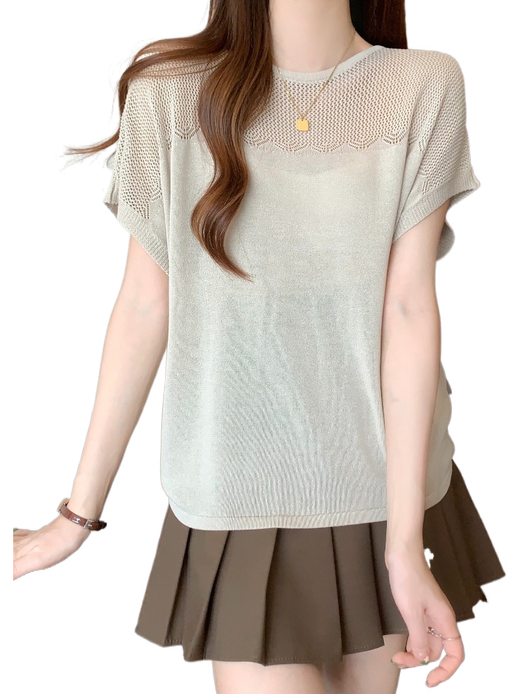 Plus Size Partially See Through Knit Blouse