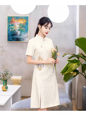 Plus Size Pastel Oriental A Line Cheongsam Dress