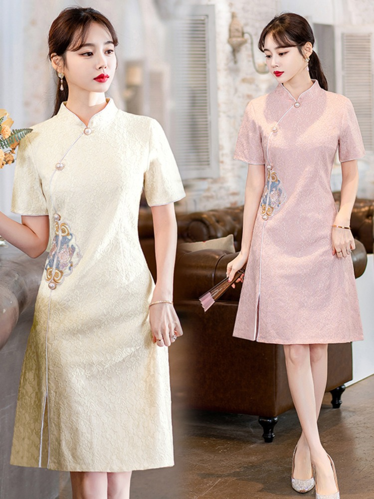 Plus Size Pastel Oriental A Line Cheongsam Dress