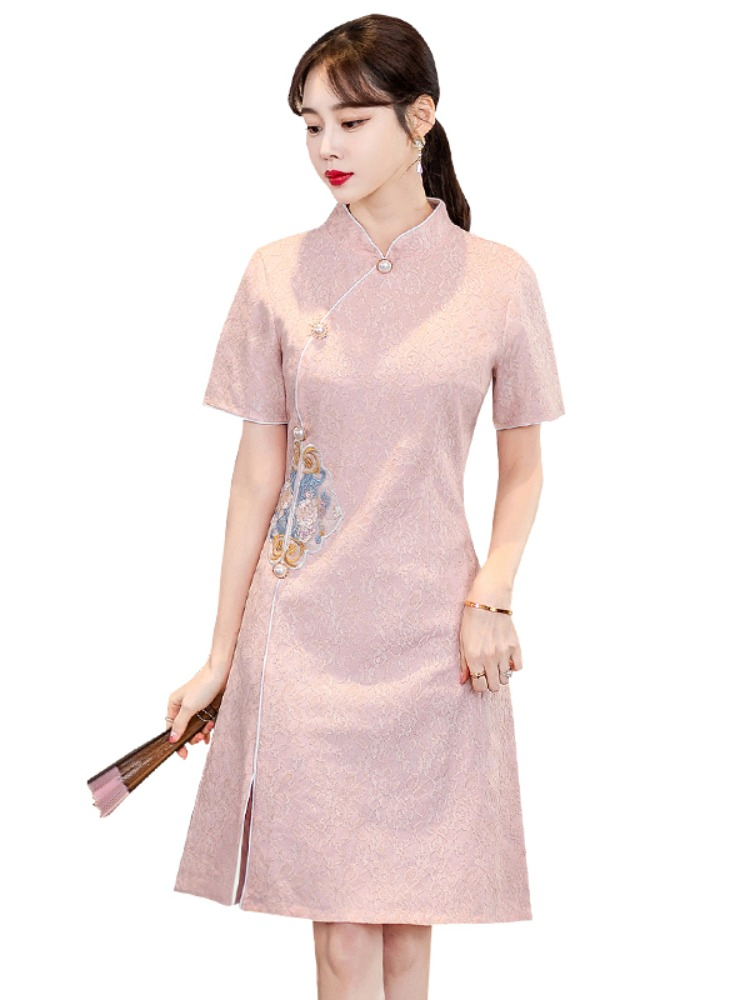 Plus Size Pastel Oriental A Line Cheongsam Dress
