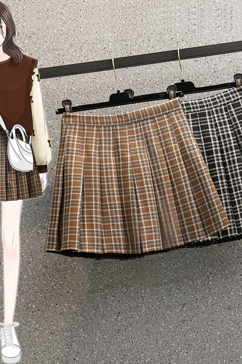 Plus Size Plaid Pleat Mini Skirt