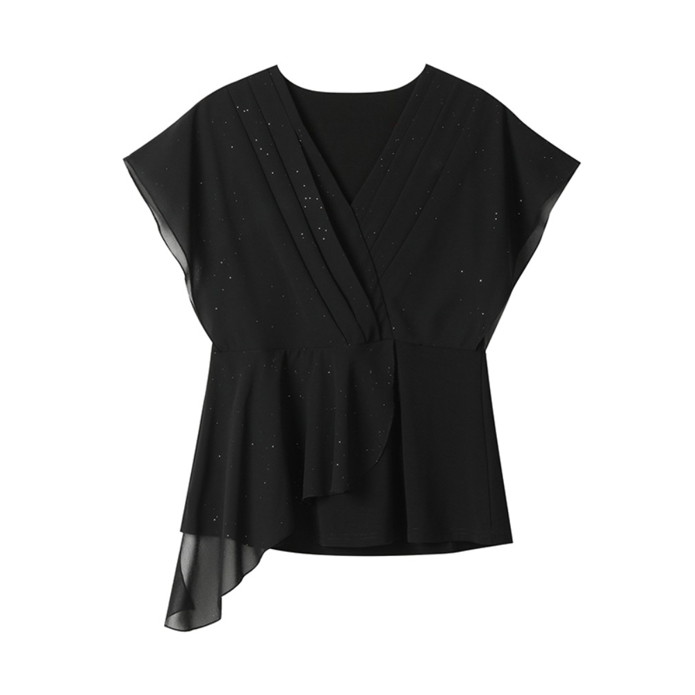 Plus Size Pleat Chiffon Layer Wrap V Neck Kimono Blouse