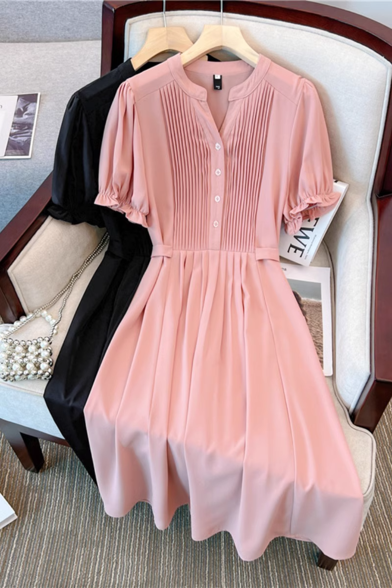 Plus Size Pleat Notch Neck Dress