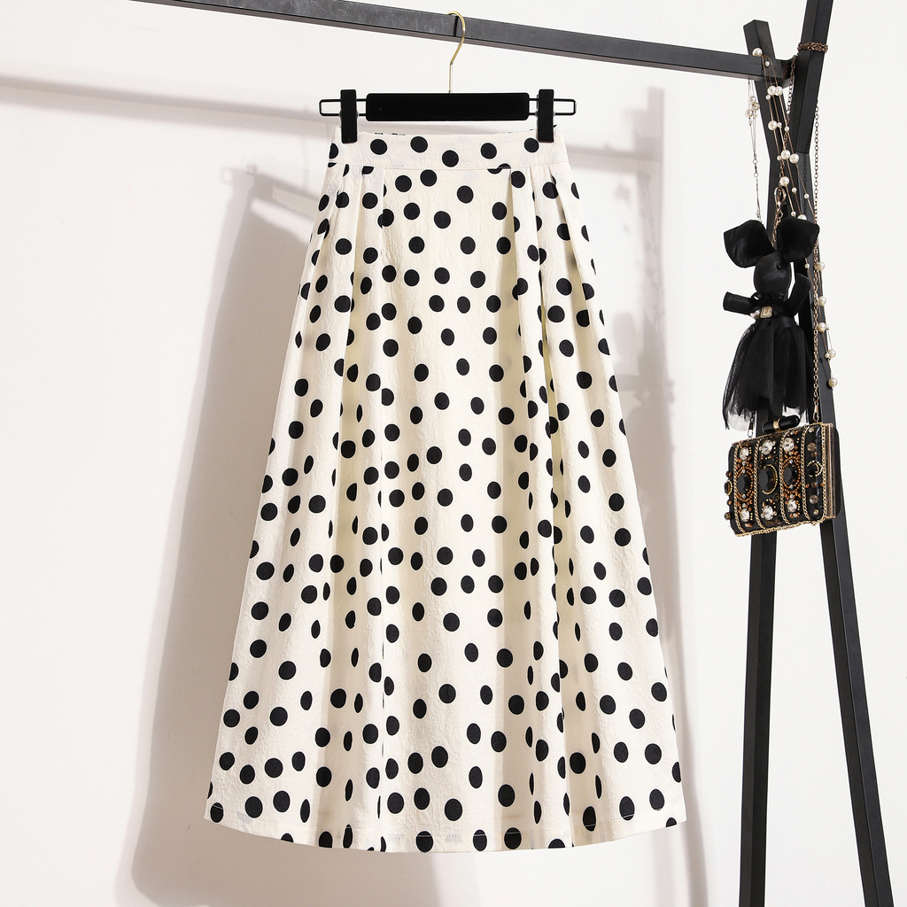 Plus Size Polka Dots A Line Midi Skirt