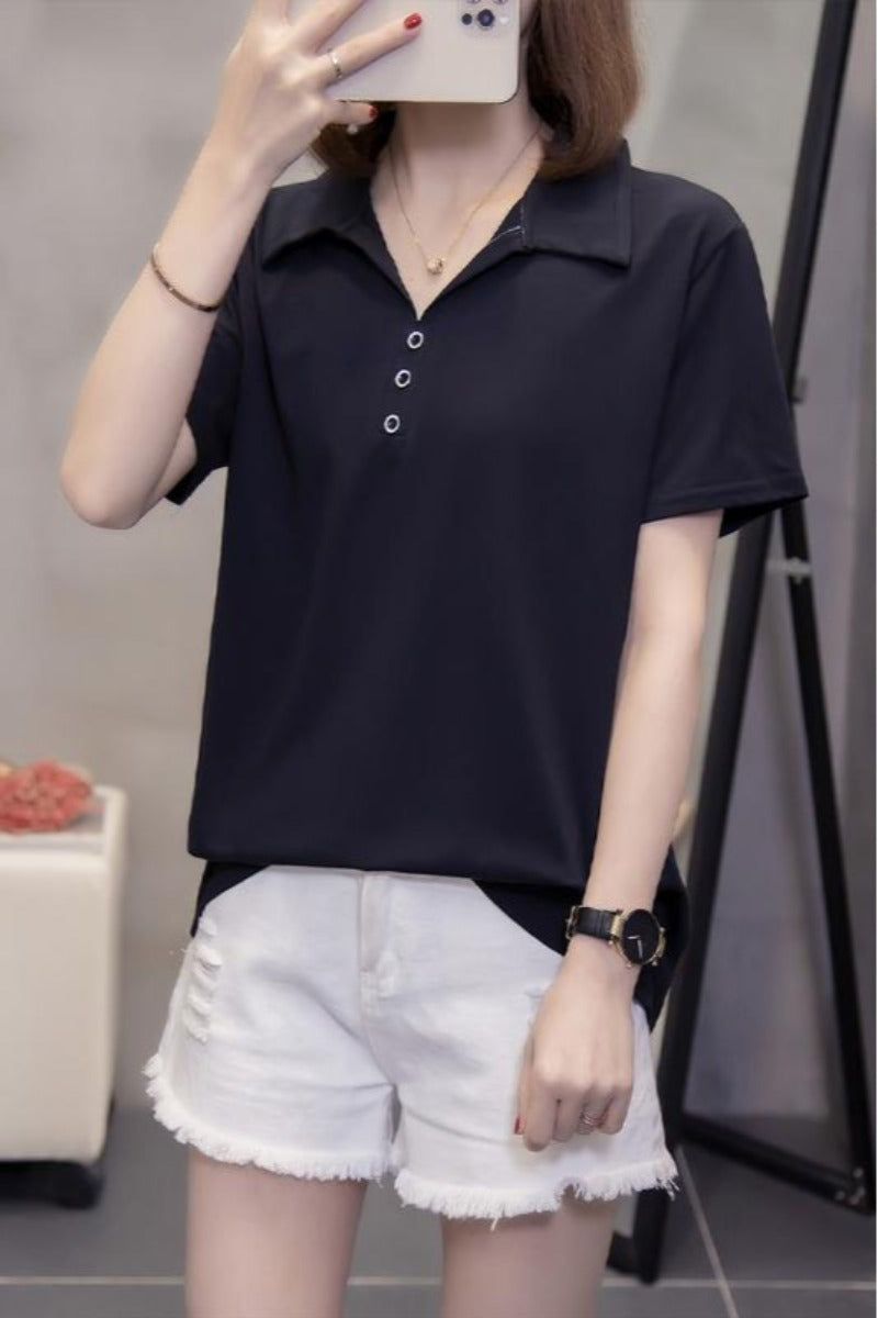 Plus Size Polo Buttons Blouse