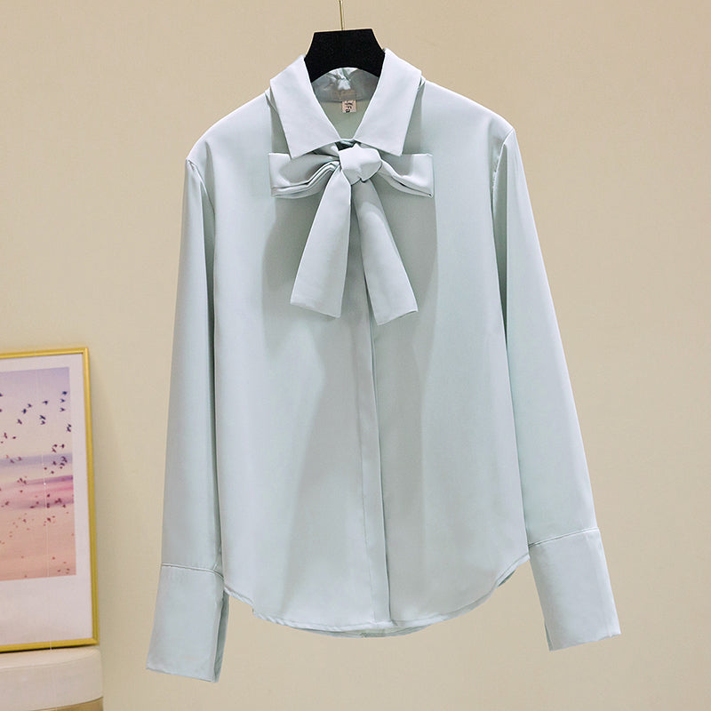 Plus Size Pussybow Long Sleeve Top