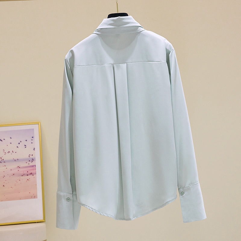Plus Size Pussybow Long Sleeve Top