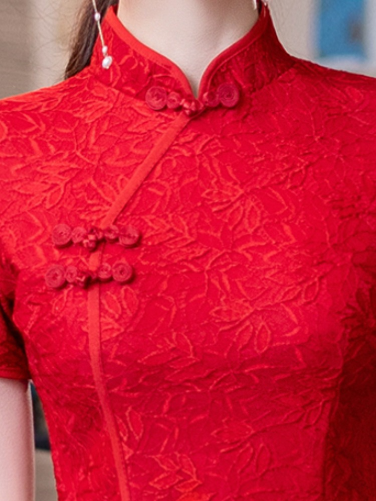 Plus Size Red A Line Cheongsam Dress
