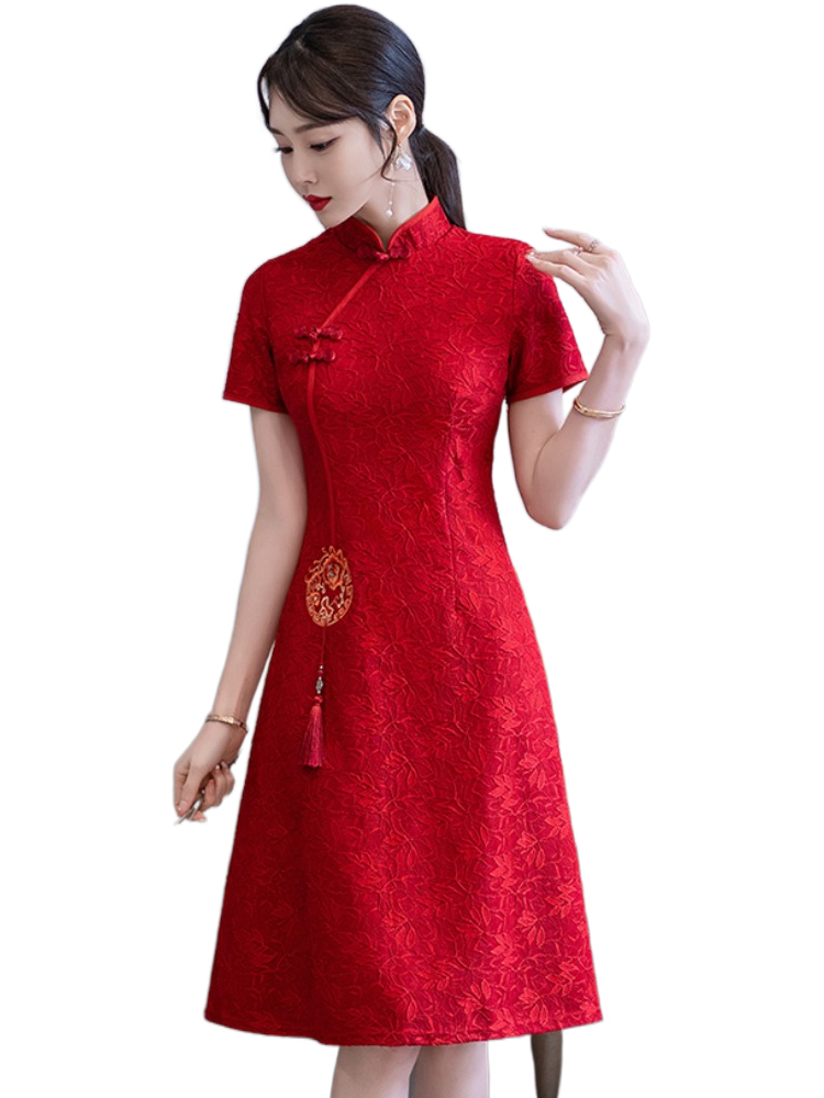 Plus Size Red A Line Cheongsam Dress