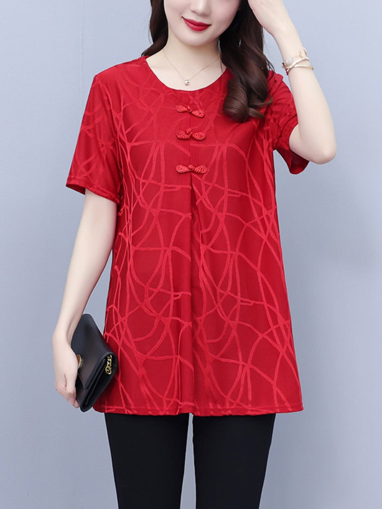 Plus Size Red Cheongsam Pleat Top
