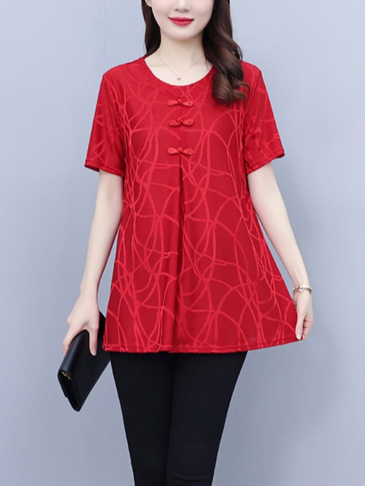 Plus Size Red Cheongsam Pleat Top