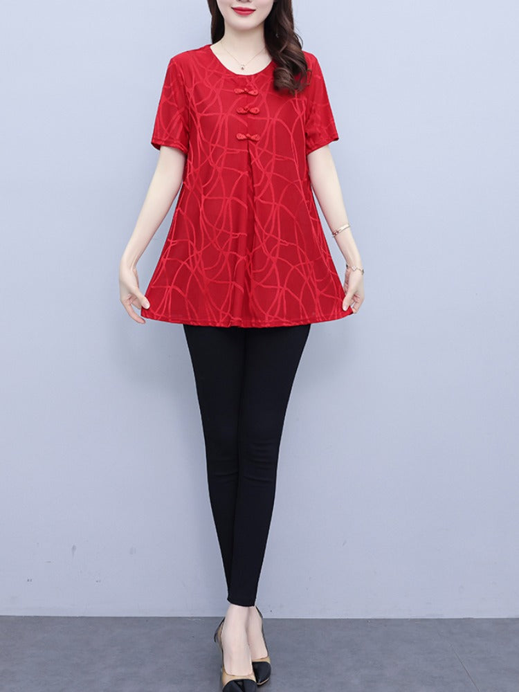 Plus Size Red Cheongsam Pleat Top